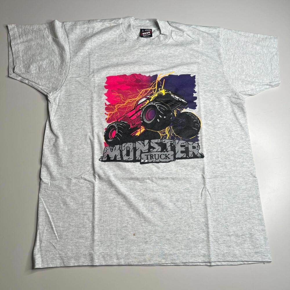Vintage 90s Fruit of the Loom BEST T-Shirt Monster Truck Tee Made in USA Men’s L